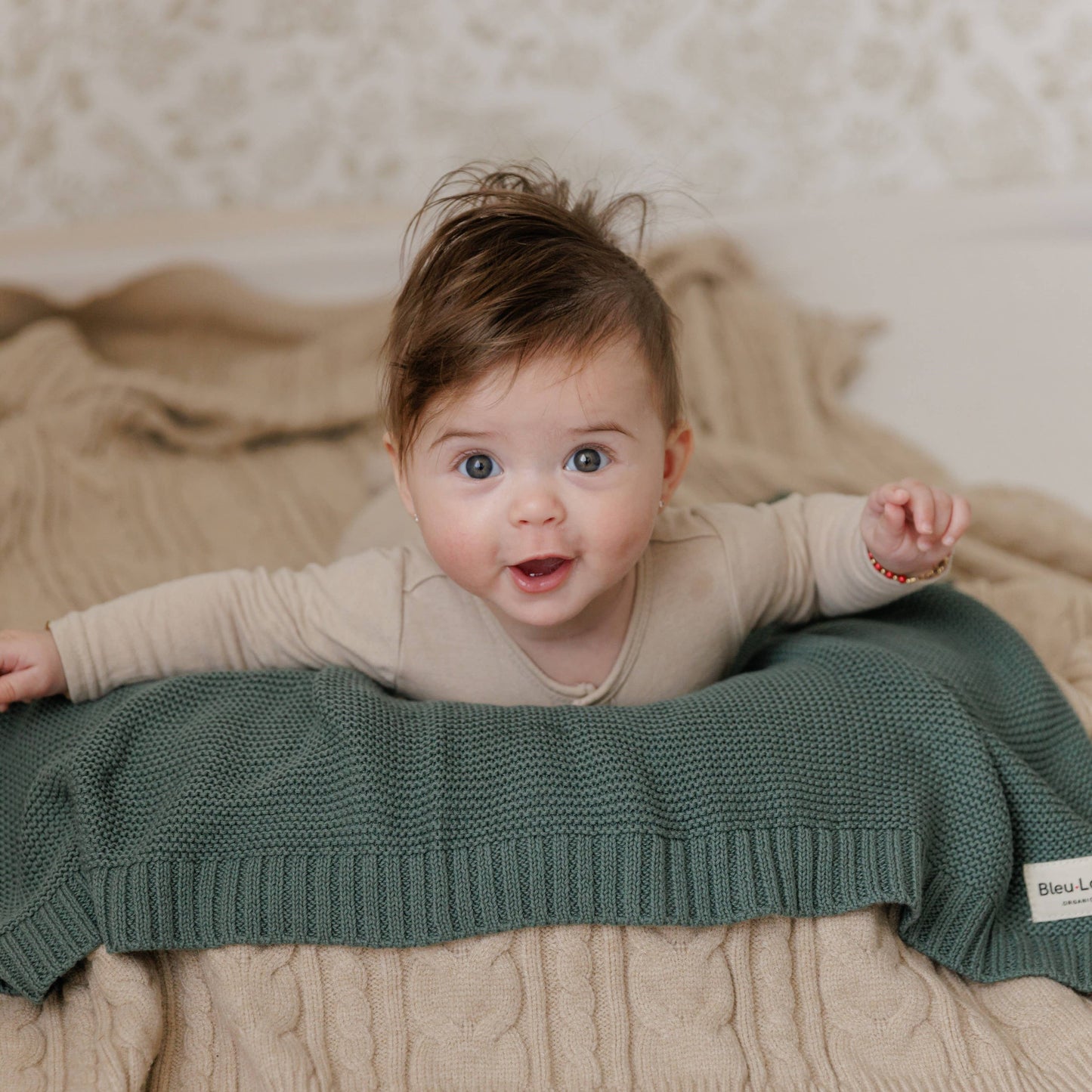 Heritage Knit 100% Organic Cotton Swaddle Baby Blanket: Hunter Green