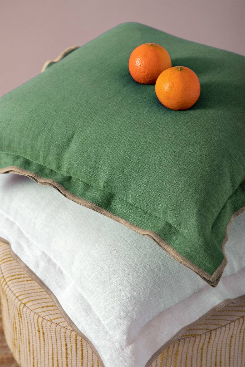 Handcrafted Linen Cushion Cover – Needlework, Neutral Charm: Oatmeal / 20"X20" / 50X50 CM