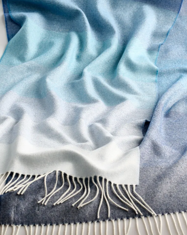 Ombre Denim Extra Wide Merino Scarf by Avoca