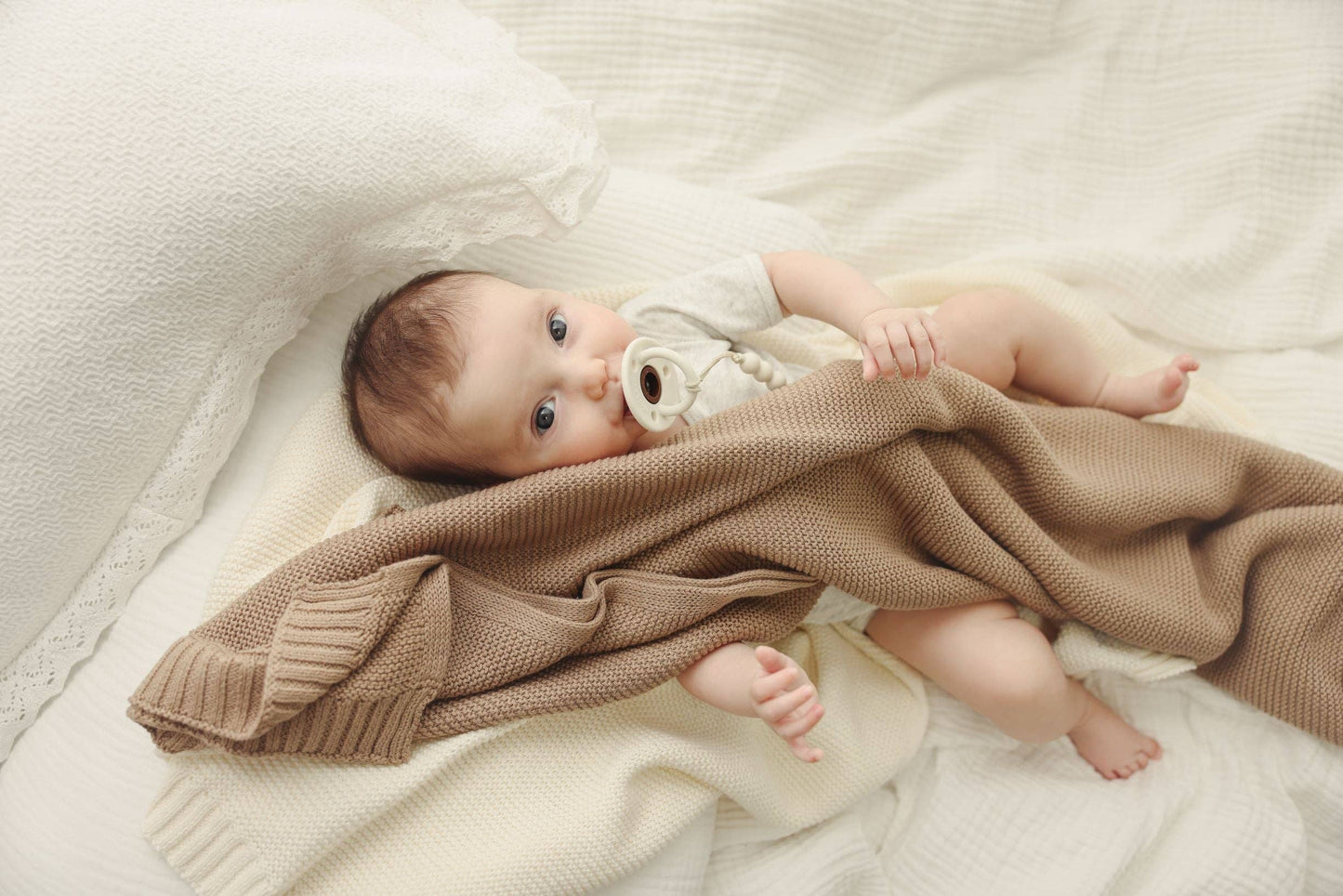 Heritage Knit 100% Organic Cotton Swaddle Baby Blanket: Oatmeal