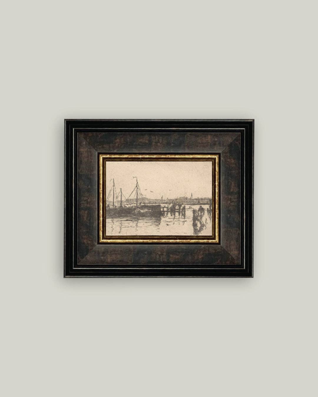The Barges Framed Antique Art