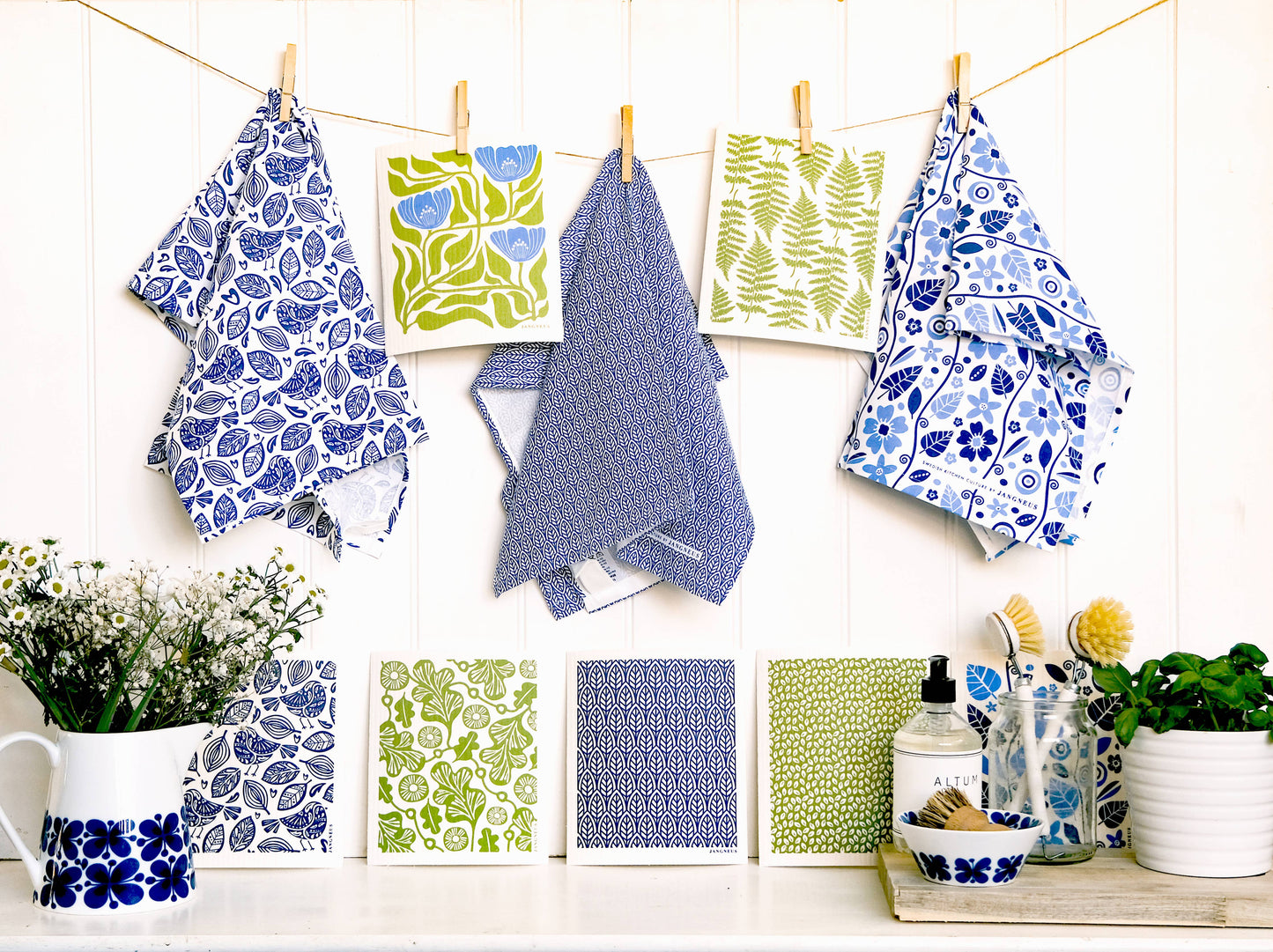 Swedish Dishcloth - Flower - Green/Blue