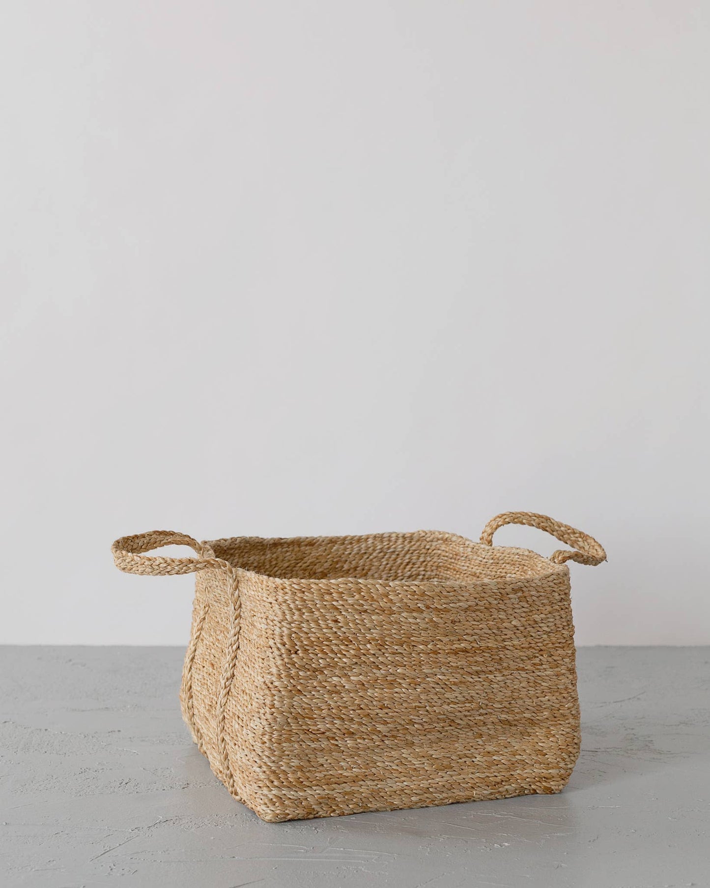 Square Basket with handle, jute - natural