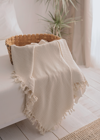 Mustard Striped Cream Throw blanket & Bedspread