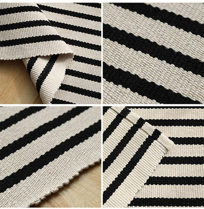 Black-Ivory Cotton Blend Classic Striped Small Area Rug
