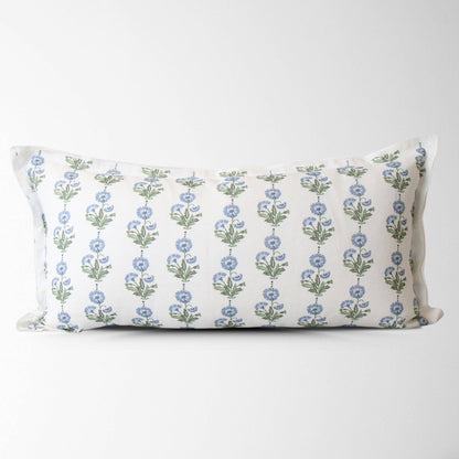 Amalthea Blue Linen Block Print Lumbar Pillow Cover