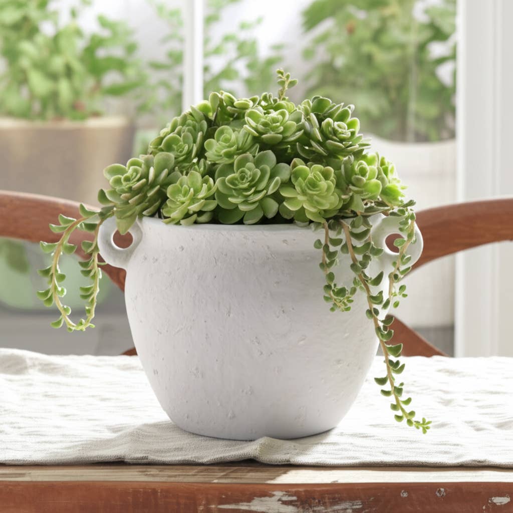 Decorative Jug Planter - White Stoneware Garden, 10 in.