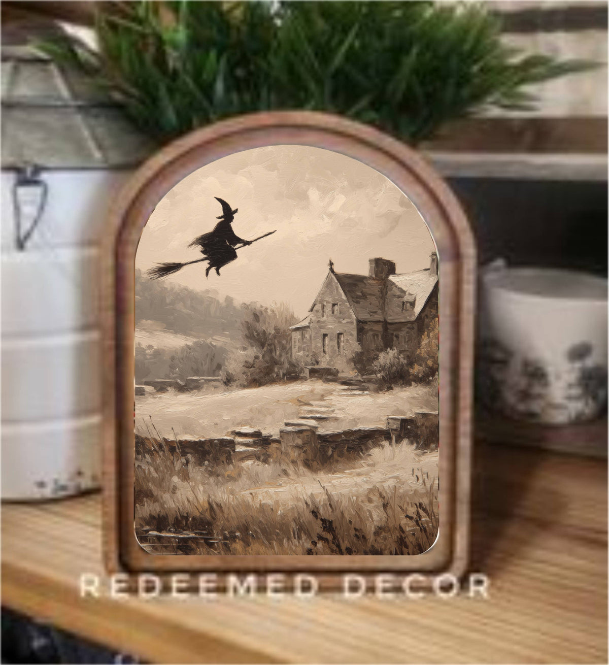 Arch Top Flying Witch Framed Art