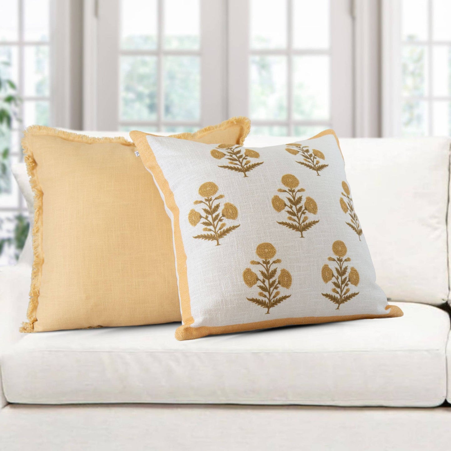 Emma Frayed Edge Pillow - 100% Cotton Decorative Cushion
