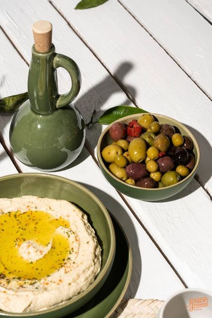 Handmade Stoneware Olive Oil Dispenser | Dadasi 15 oz: Shiny Green