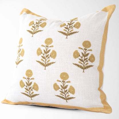 Seraphina Gold Mughal Flower Pillow - Elegant, Decorative