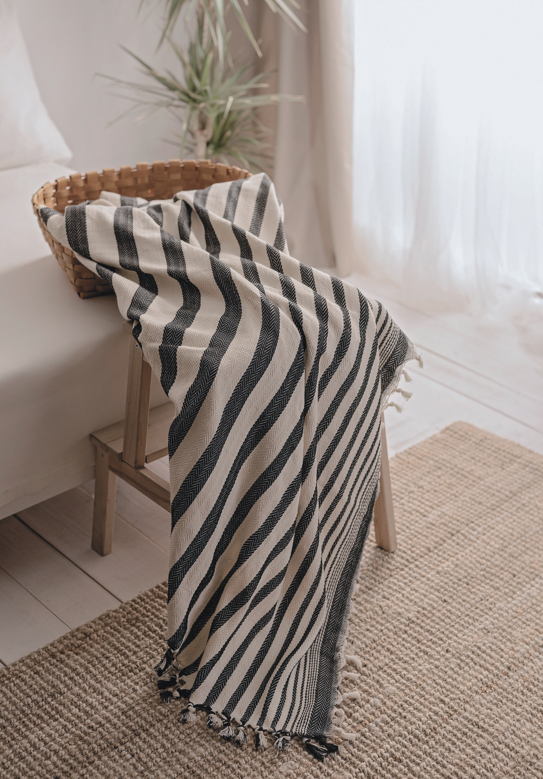 Mustard Striped Cream Throw blanket & Bedspread