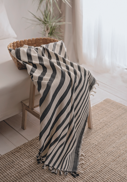 Mustard Striped Cream Throw blanket & Bedspread