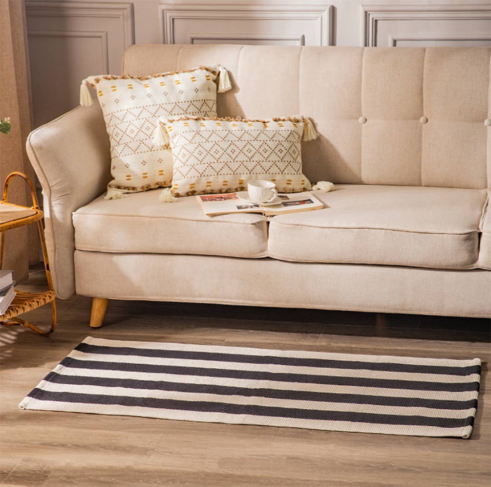 Woven Bold Striped Cotton Blend Small Area Rug