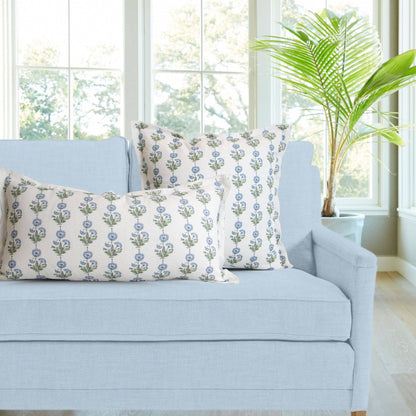 Amalthea Blue Linen Block Print Lumbar Pillow Cover