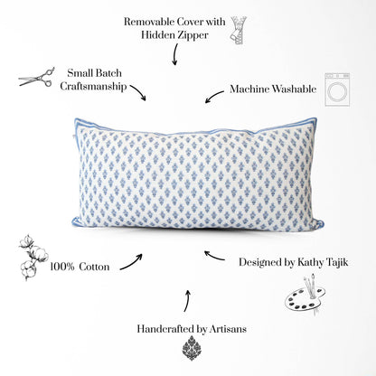 Celeste Blue Mughal Flower Lumbar Pillow Cover – Coastal