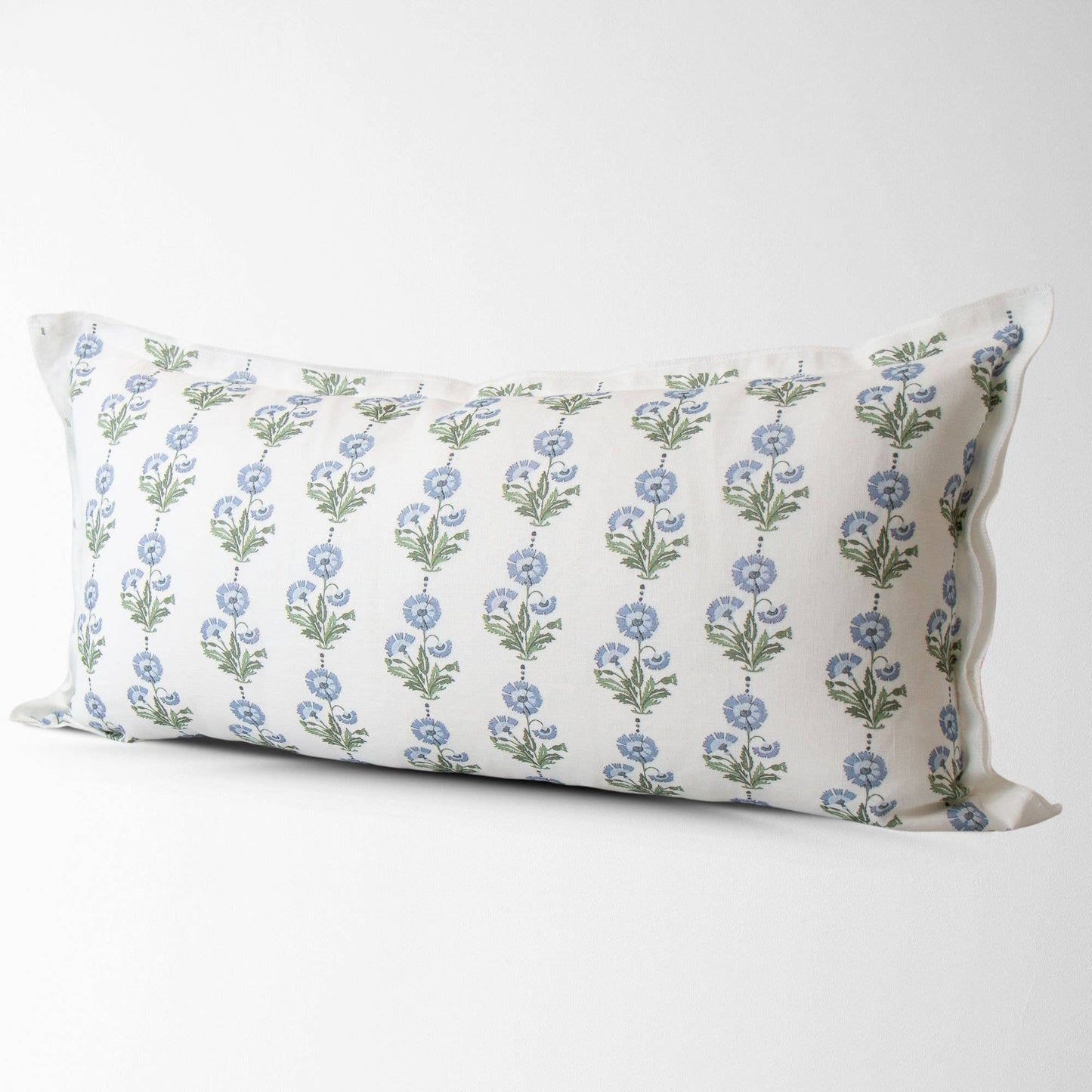 Amalthea Blue Linen Block Print Lumbar Pillow Cover