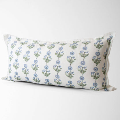Amalthea Blue Linen Block Print Lumbar Pillow Cover