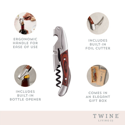 Rosewood Handle Double Hinged Corkscrew with Wood Gift Box
