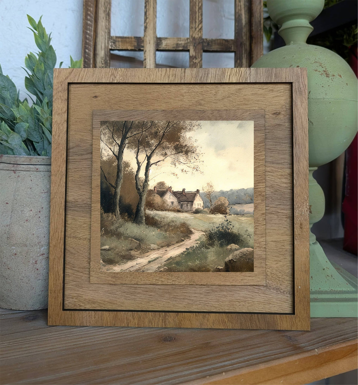 Square Framed Moody Cottage Canvas Art