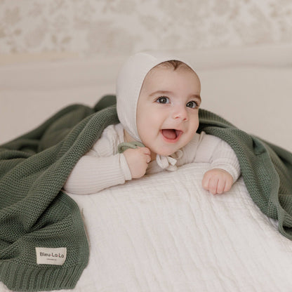 Heritage Knit 100% Organic Cotton Swaddle Baby Blanket: Hunter Green
