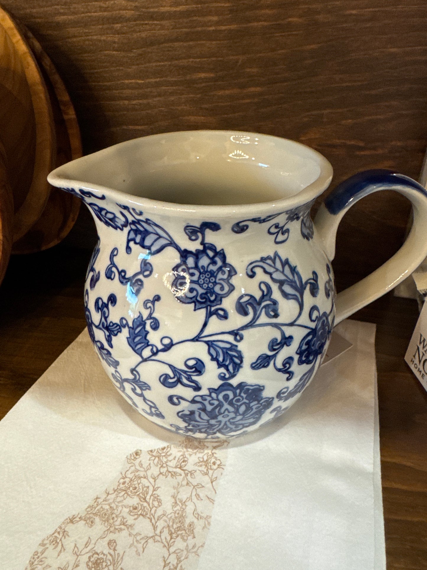 7" BLUE FLORAL SQUAT PITCHER