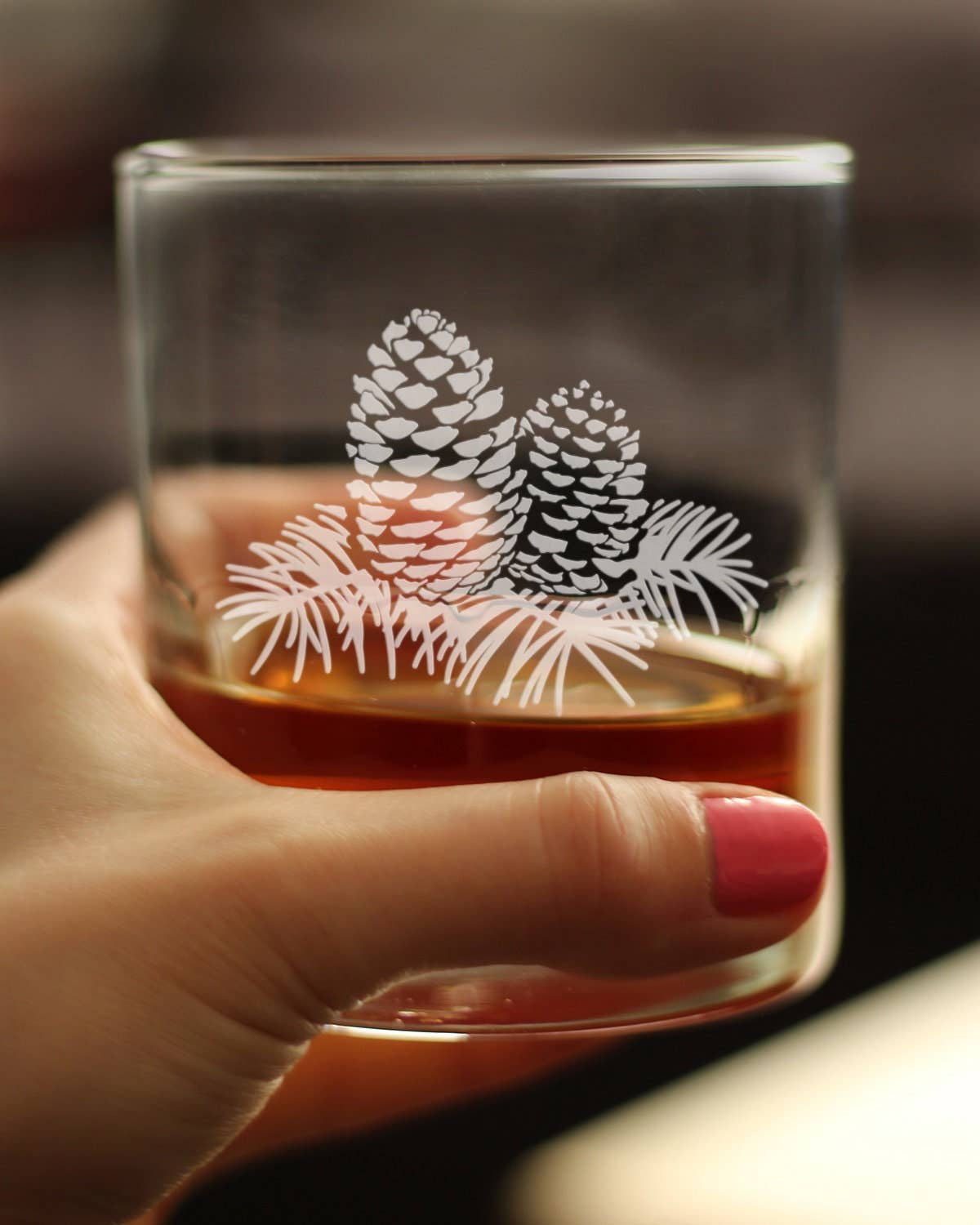 Pinecones Whiskey Rocks Glass - Pine Cone Gifts and Decor