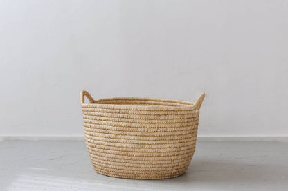 Oval Laundry Basket, palm leaf - low large