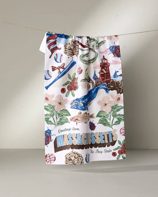 Greetings From Massachusetts Tea Towel