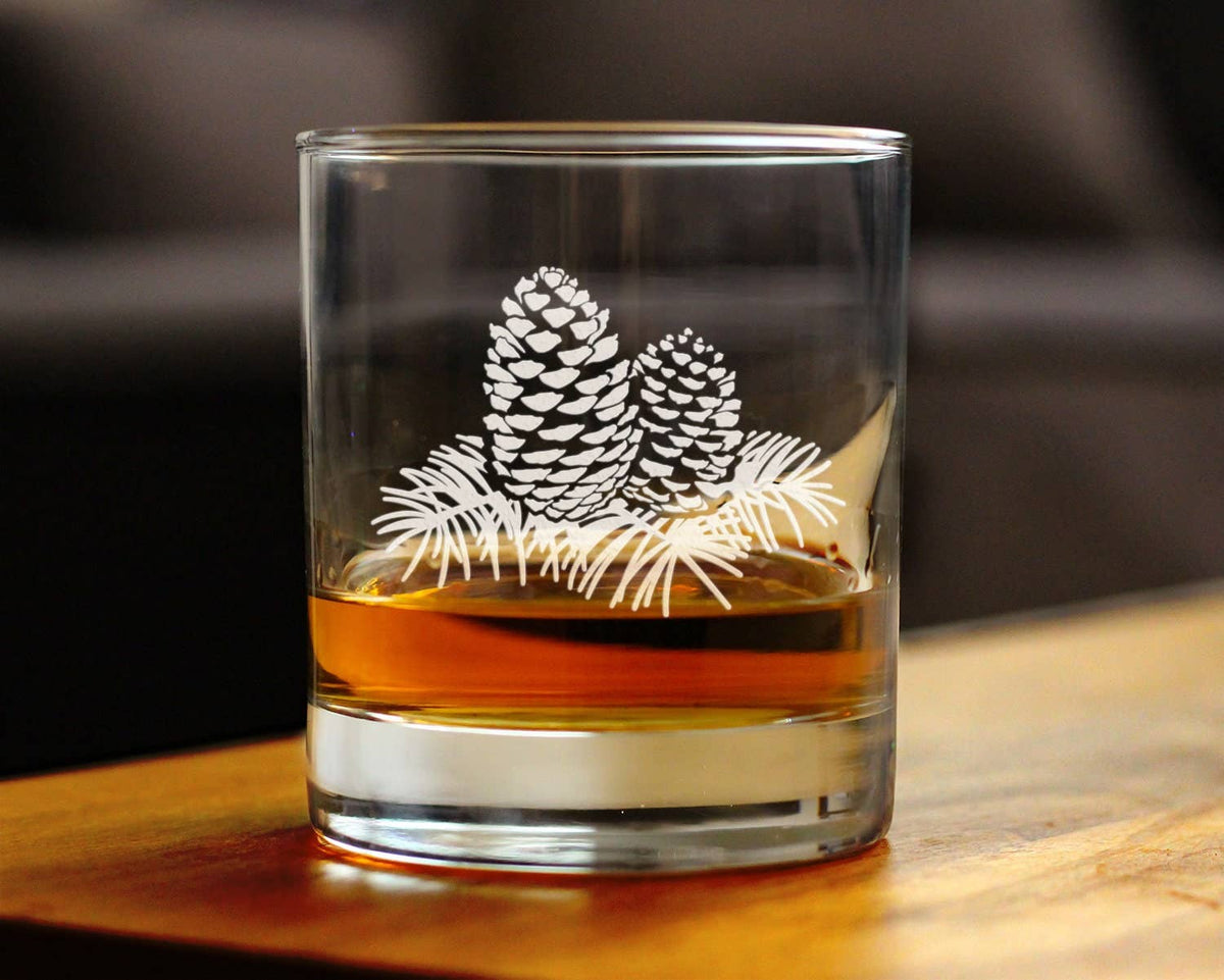 Pinecones Whiskey Rocks Glass - Pine Cone Gifts and Decor