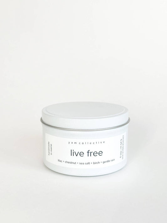 Live Free - 5 oz Lilac + Birch Cream Tin Candle