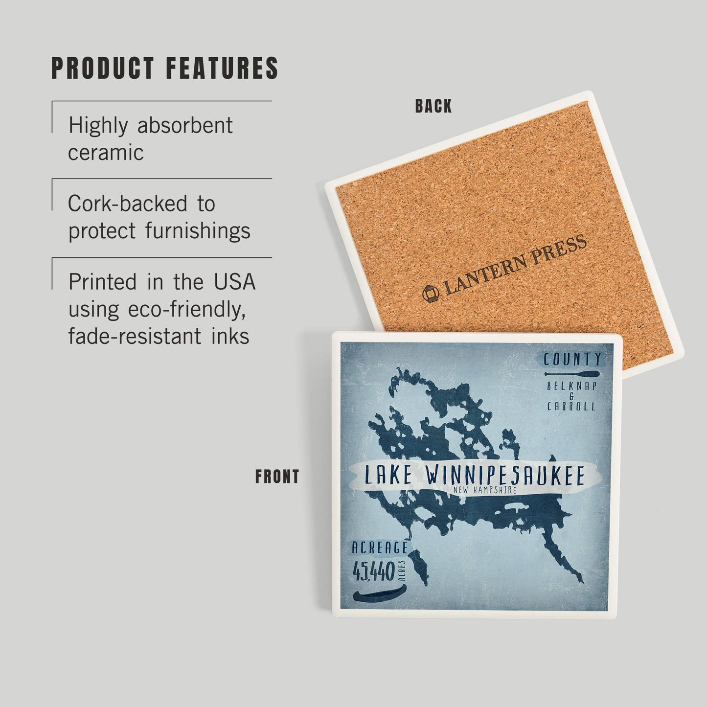 Ceramic Coaster Lake Winnipesaukee, Lake Essentials, Shap