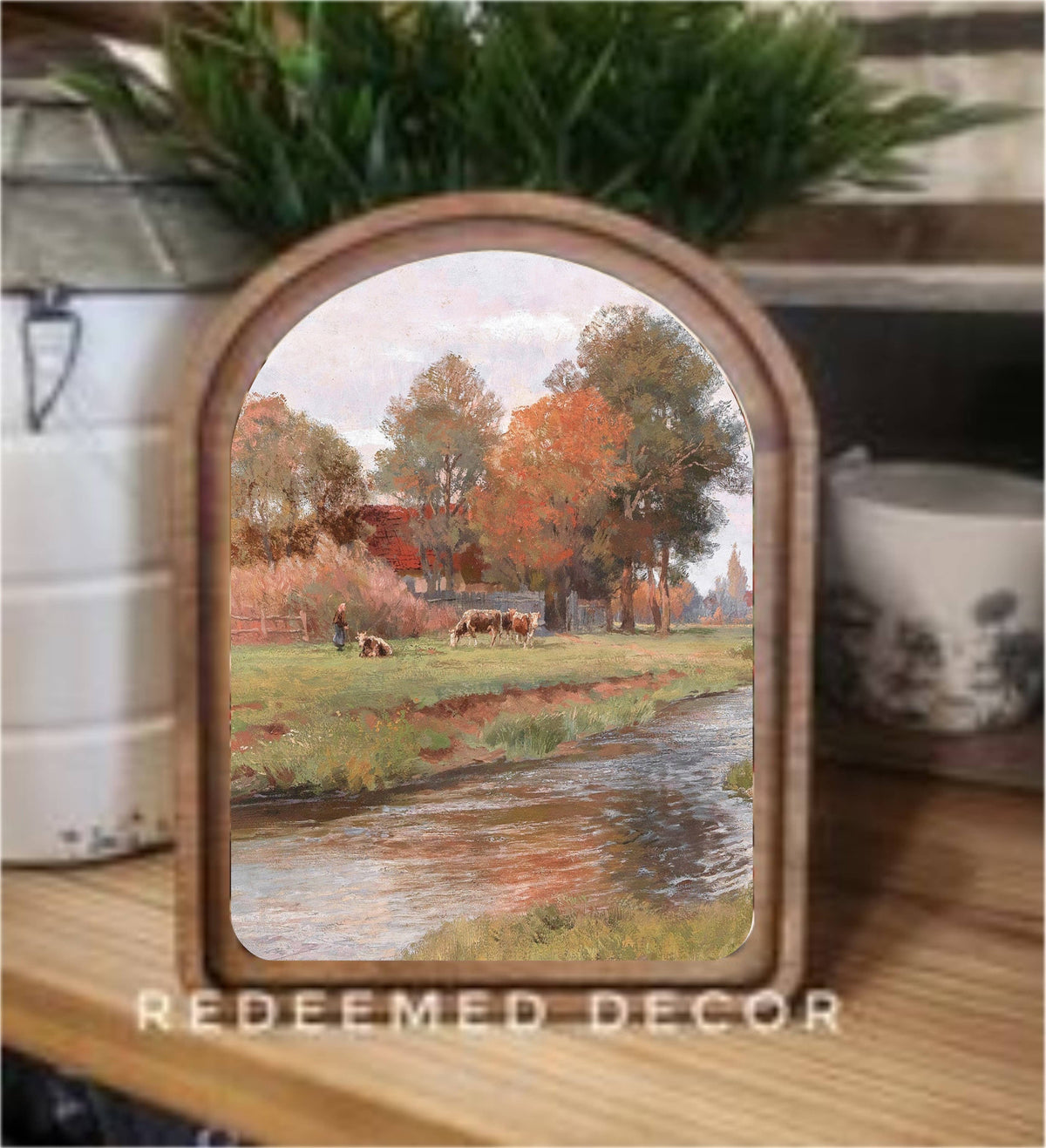 Arch Top Riverside Farm Framed Art