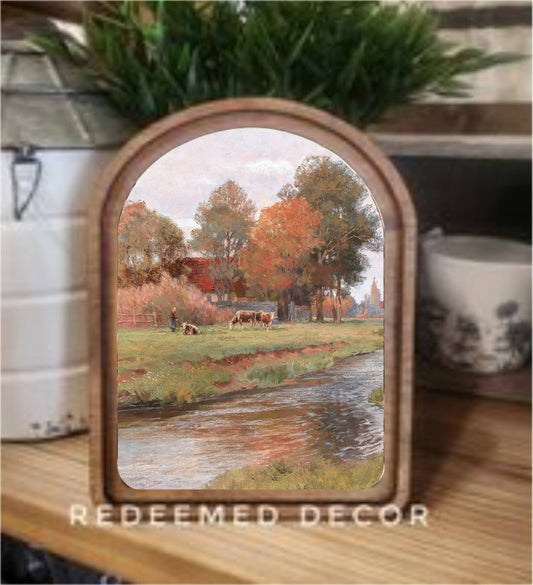 Arch Top Riverside Farm Framed Art