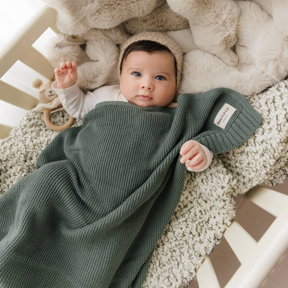 Heritage Knit 100% Organic Cotton Swaddle Baby Blanket: Hunter Green