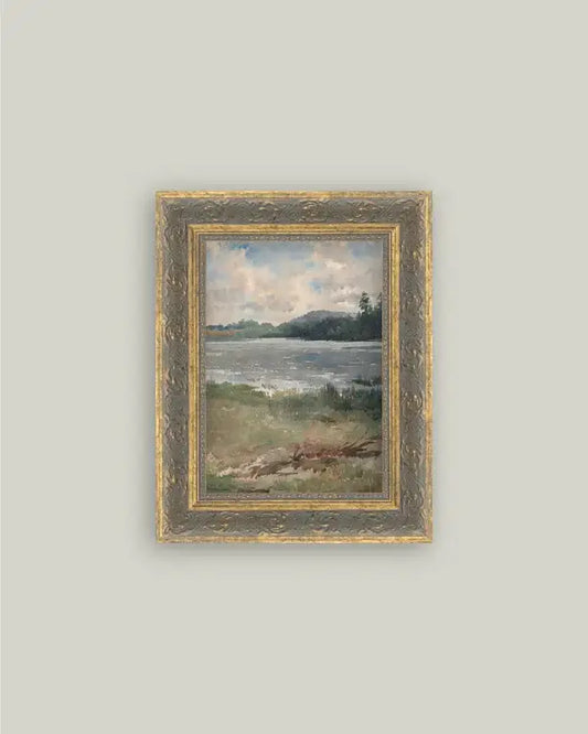 Lakeside Landscape Framed Antique Art