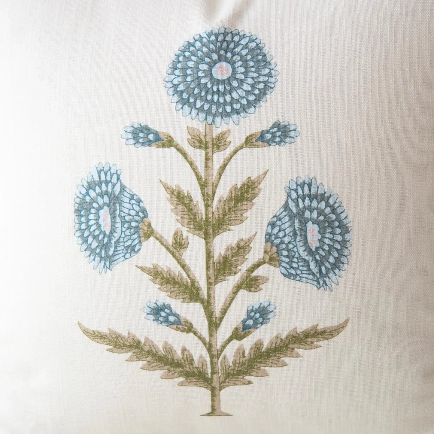 Flora Blue Zinnia Block Print Pillow Cover