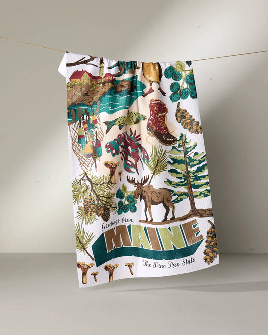 Greetings From Maine Tea Towel