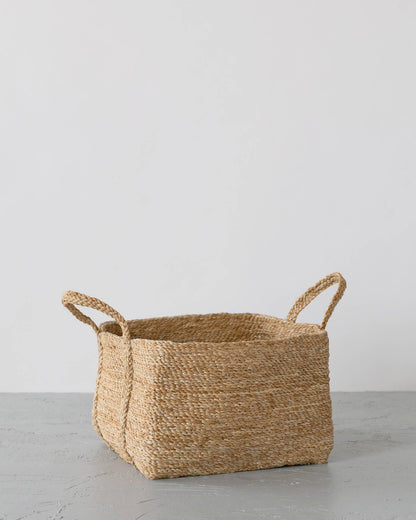 Square Basket with handle, jute - natural