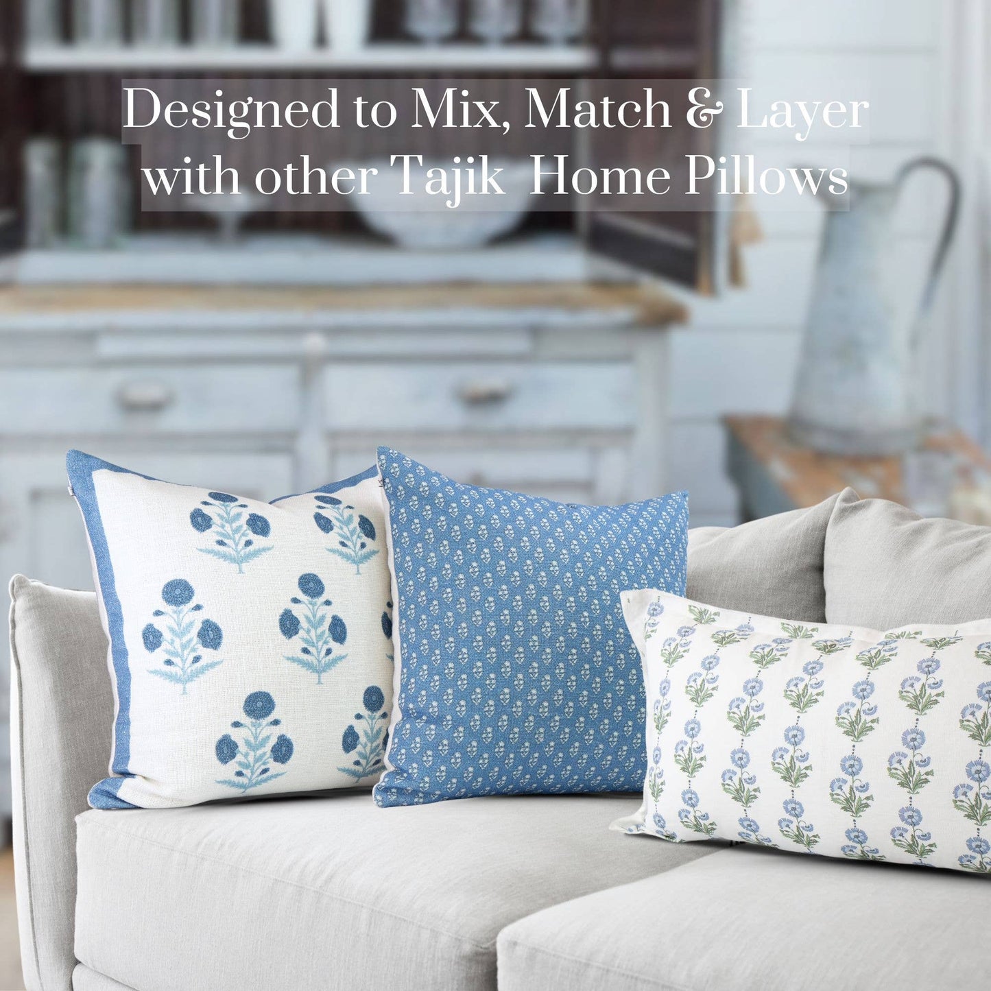 Amalthea Blue Linen Block Print Lumbar Pillow Cover