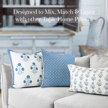 Amalthea Blue Linen Block Print Lumbar Pillow Cover