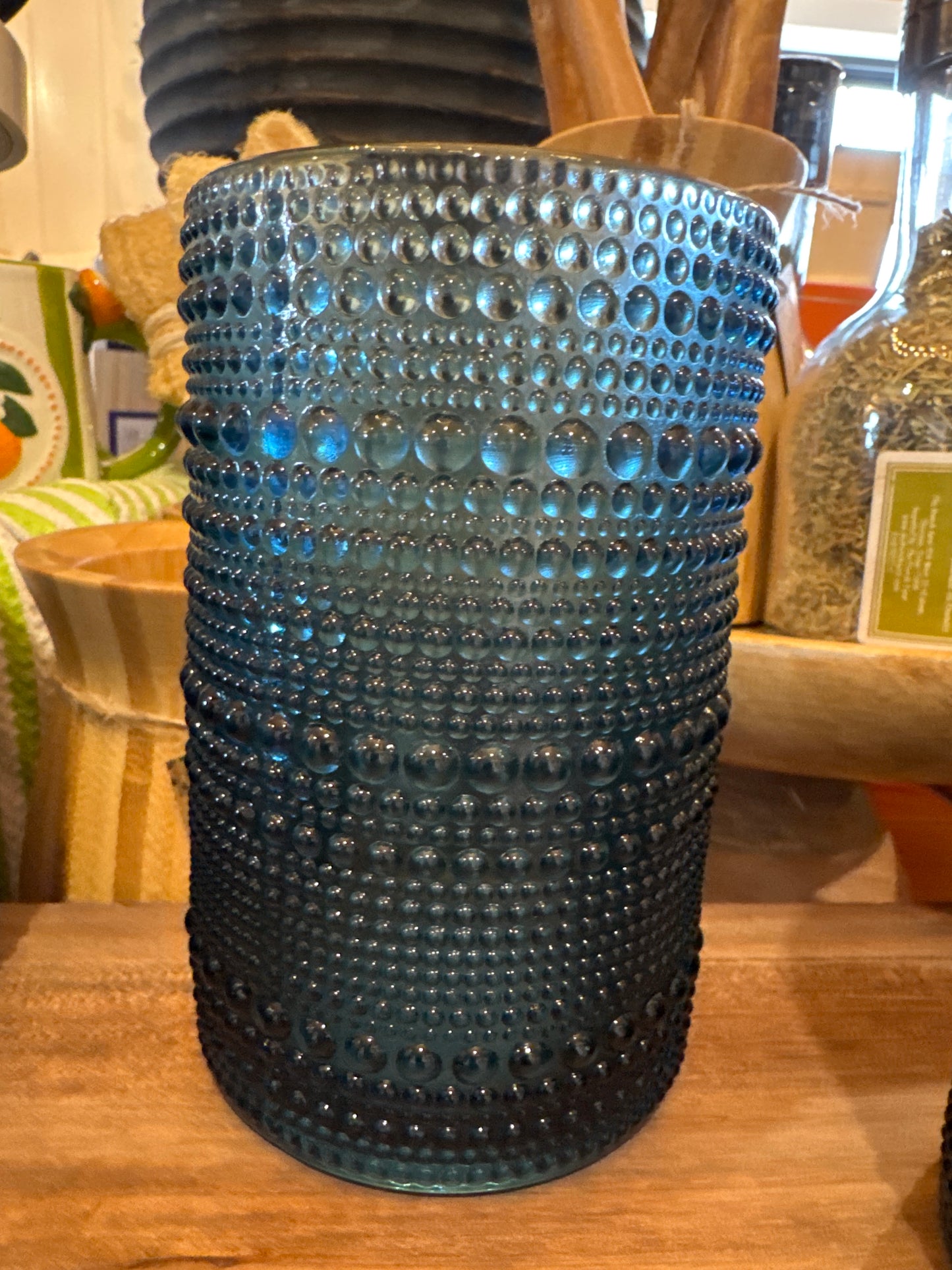 5" BLUE BEADED GLASS TUMBLER