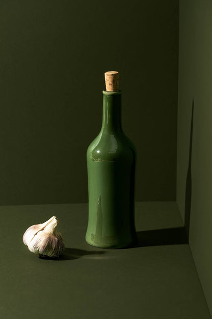 Handmade Stoneware Olive Oil Dispenser | Brutto 21 oz: Shiny Green