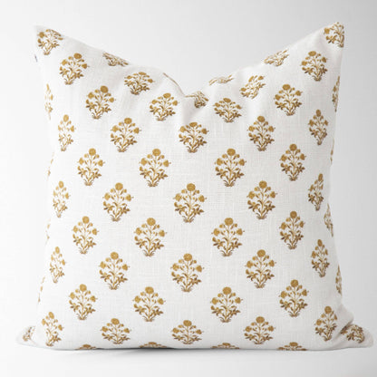 Isabella Gold Floral Block Print Pillow Cover –Elegant Decor