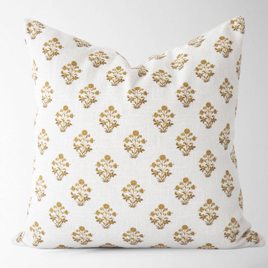 Isabella Gold Floral Block Print Pillow Cover –Elegant Decor