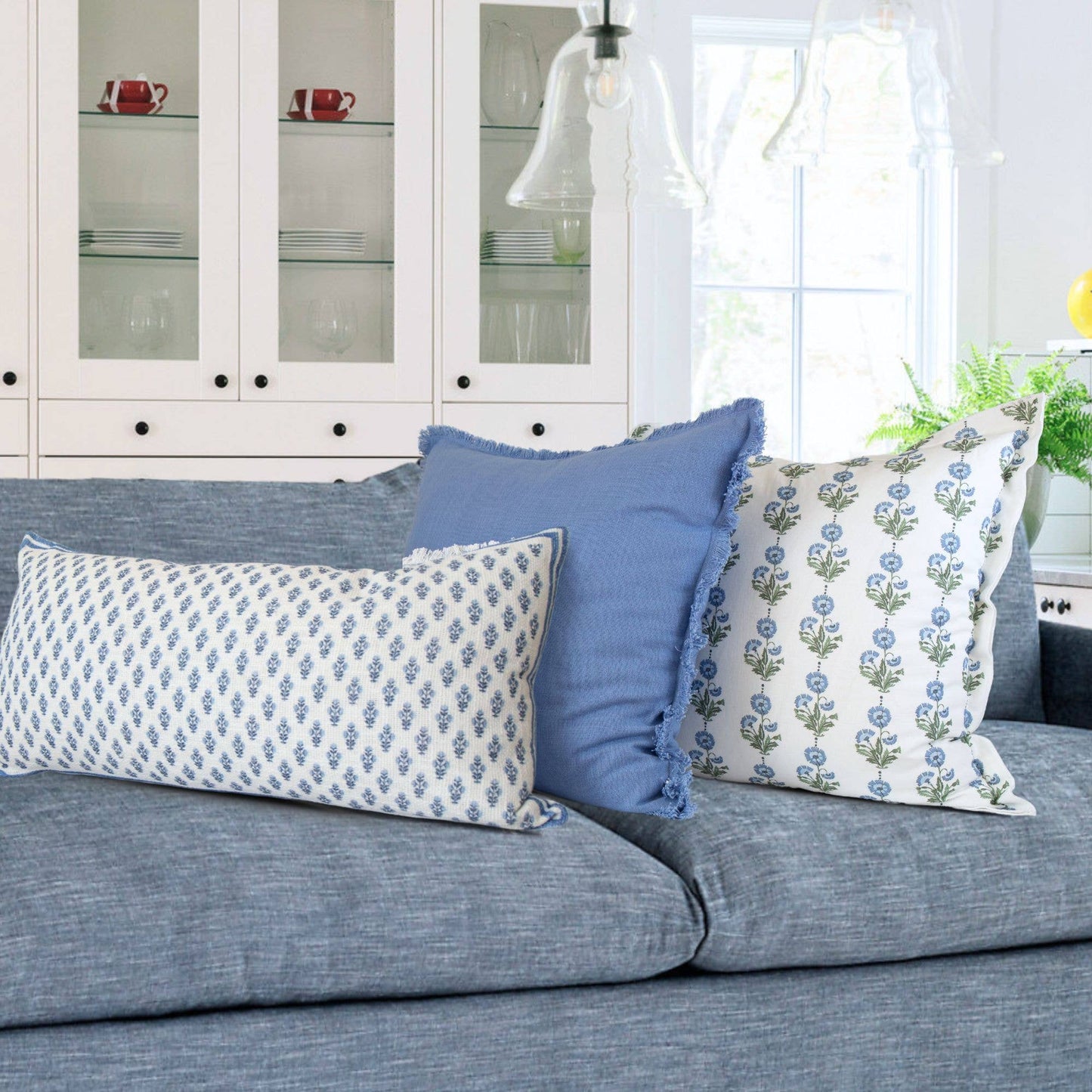Celeste Blue Mughal Flower Lumbar Pillow Cover – Coastal