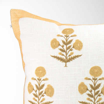 Seraphina Gold Mughal Flower Pillow - Elegant, Decorative