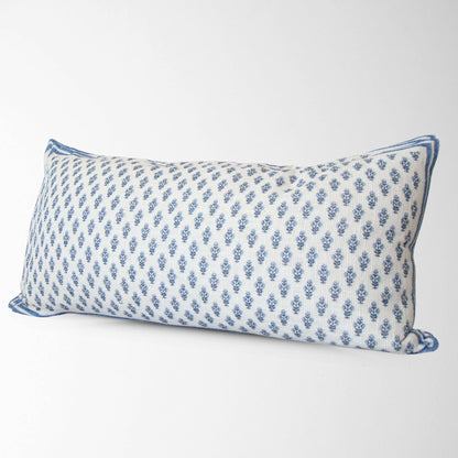 Celeste Blue Mughal Flower Lumbar Pillow Cover – Coastal