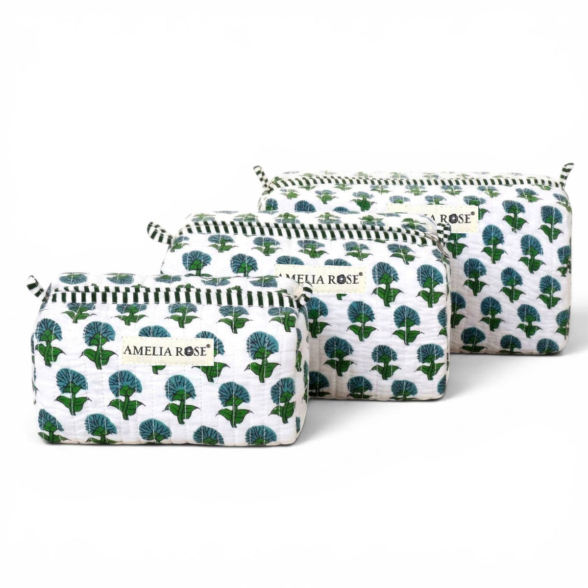 Hydrangea Cosmetic Pouches-Green