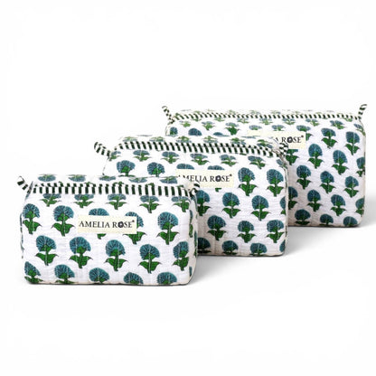Hydrangea Cosmetic Pouches-Green